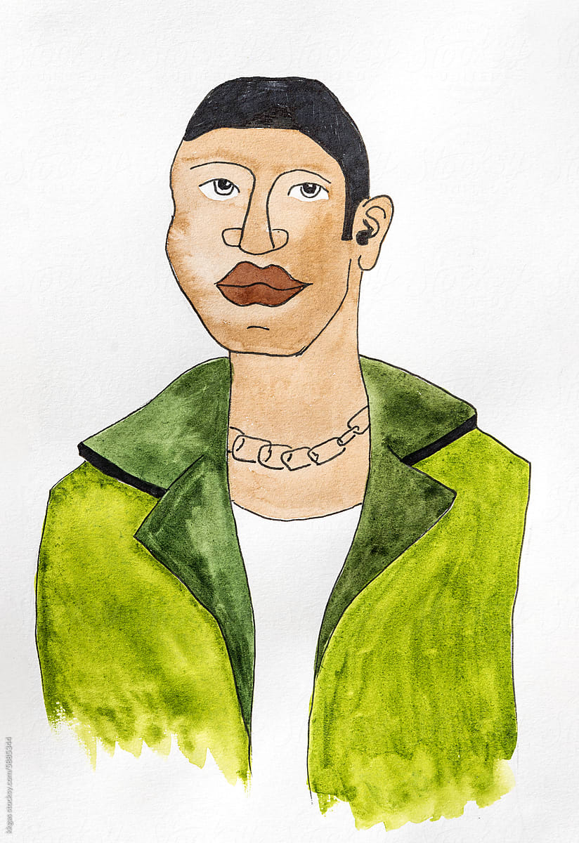 Watercolor fashion portrait of a diverse man