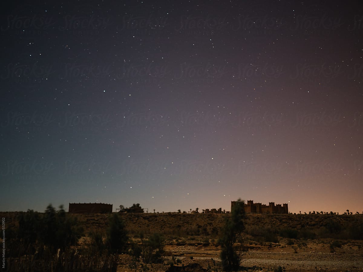 Moroccan Kasbah at night under the stars