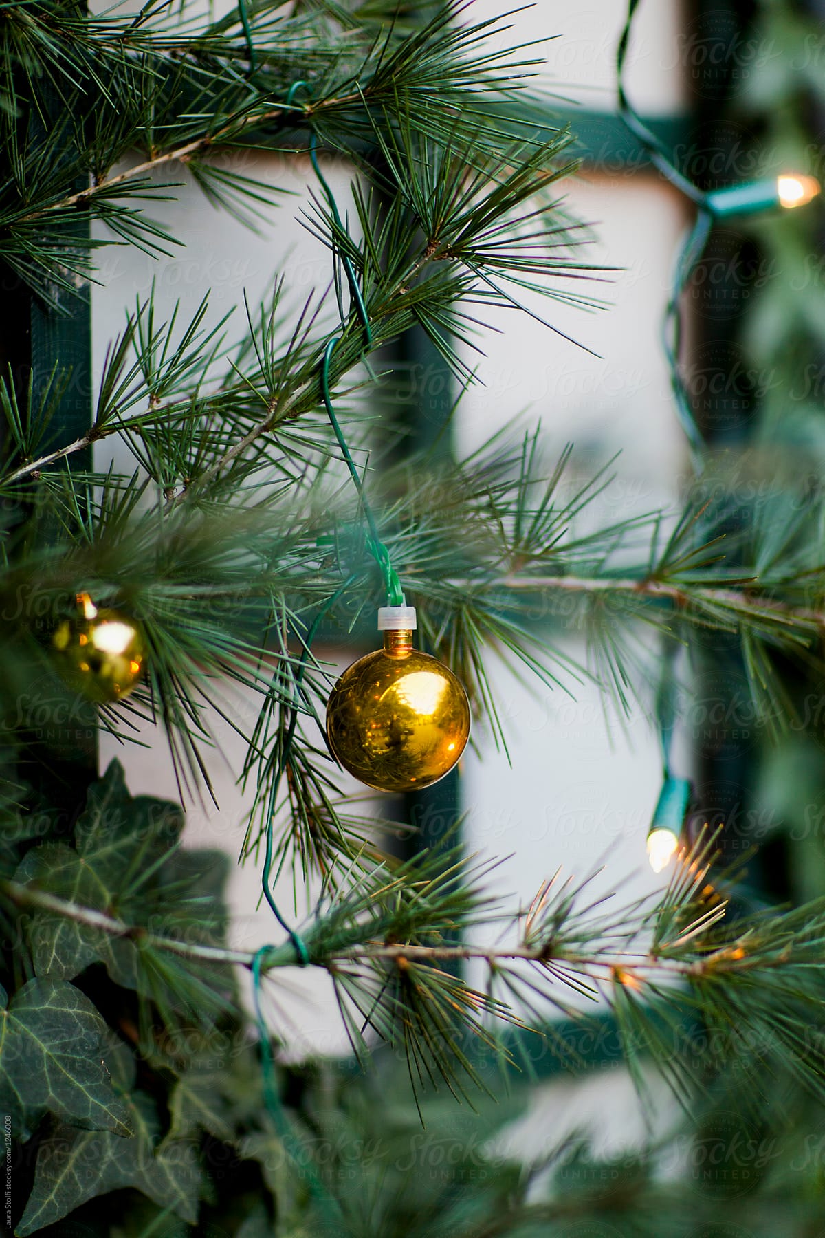 Golden balls and Christmas lights