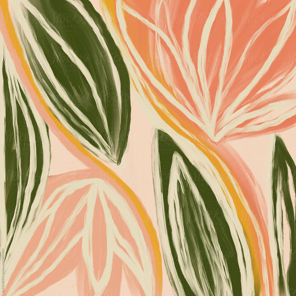 Abstract Floral Illustration In Warm Spring Colors