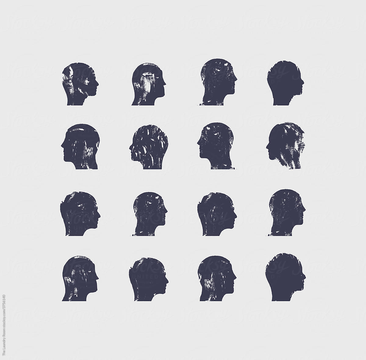 Head profiles pattern, Men and Women, Monotone Illustration