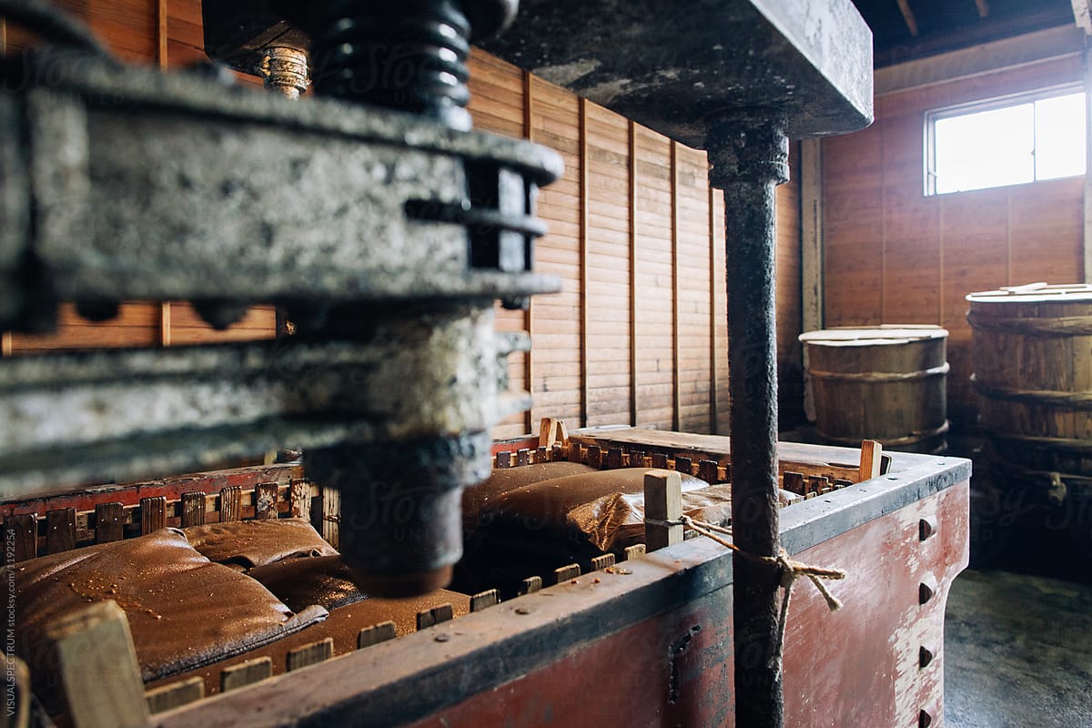 Old-Fashioned Wooden Press in Soy Sauce Factory