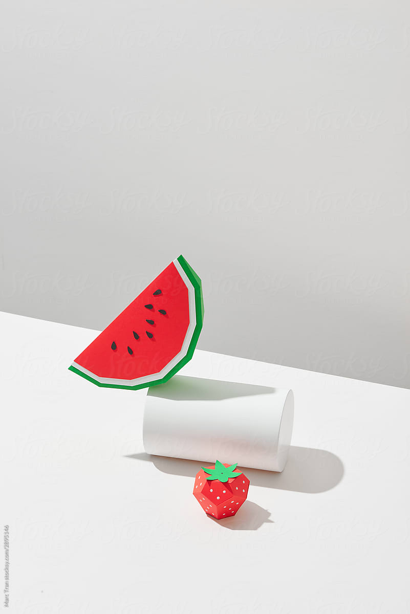 Fruit made of paper. Watermelon and strawberry.