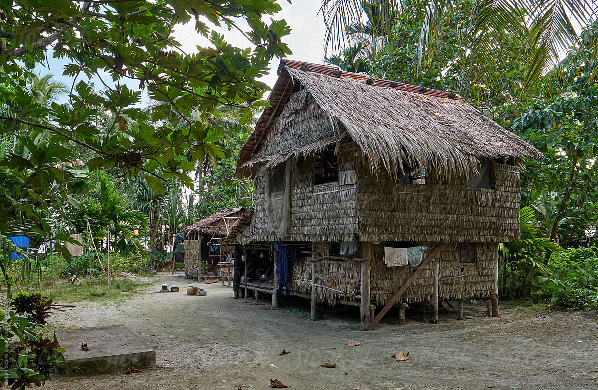Thatched house, hut, Solomon Islands village, global south Pacific