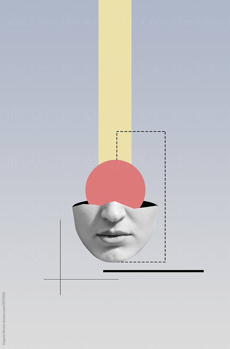 Collage art with head of a woman
