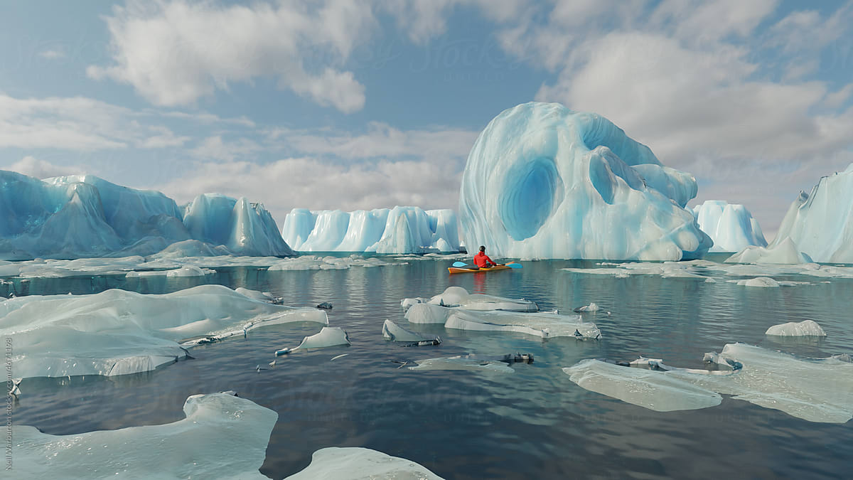 Kayaking through icebergs