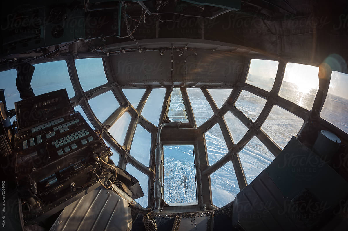 View through the windows from the cockpit of cargo airplane