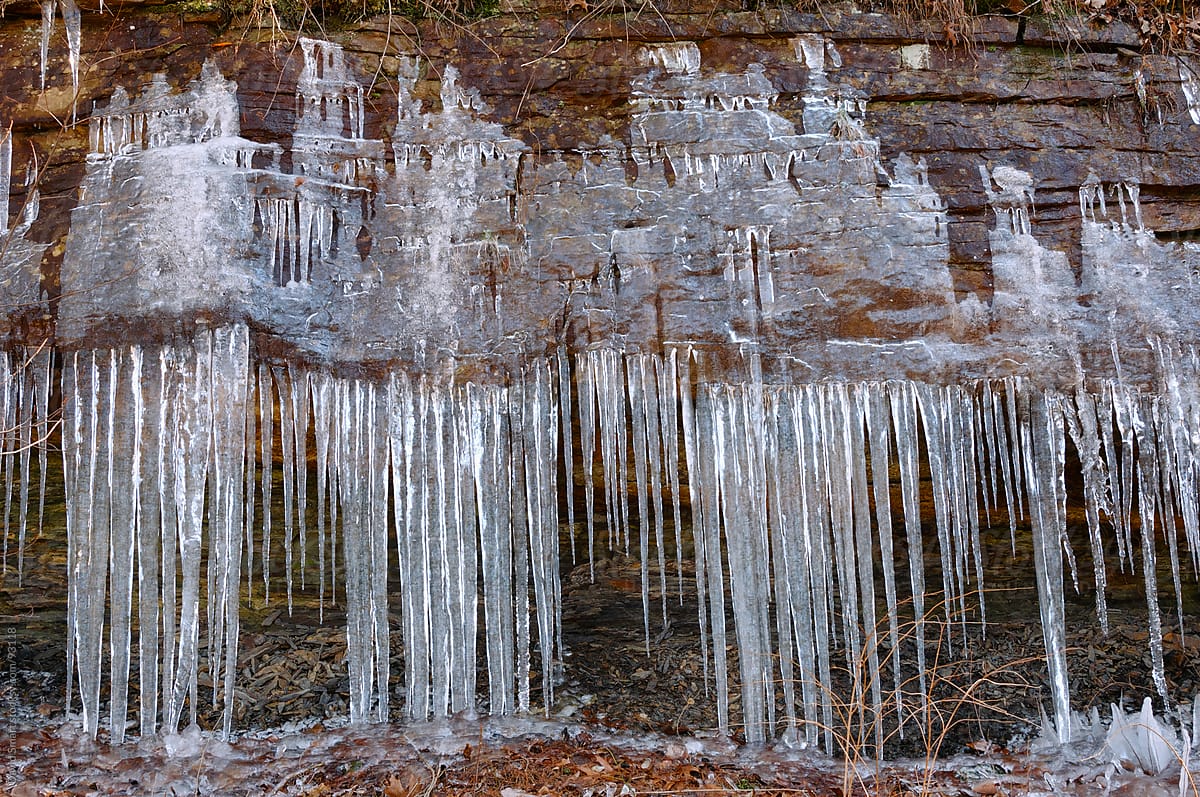 Icicles hang from sandstone on the Cumberland Plateau
