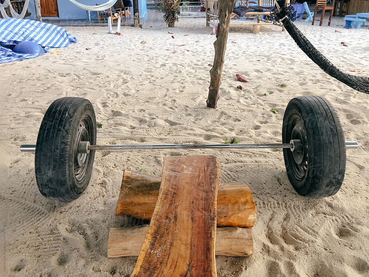 UGC, sand and barbel with car tires as weigh