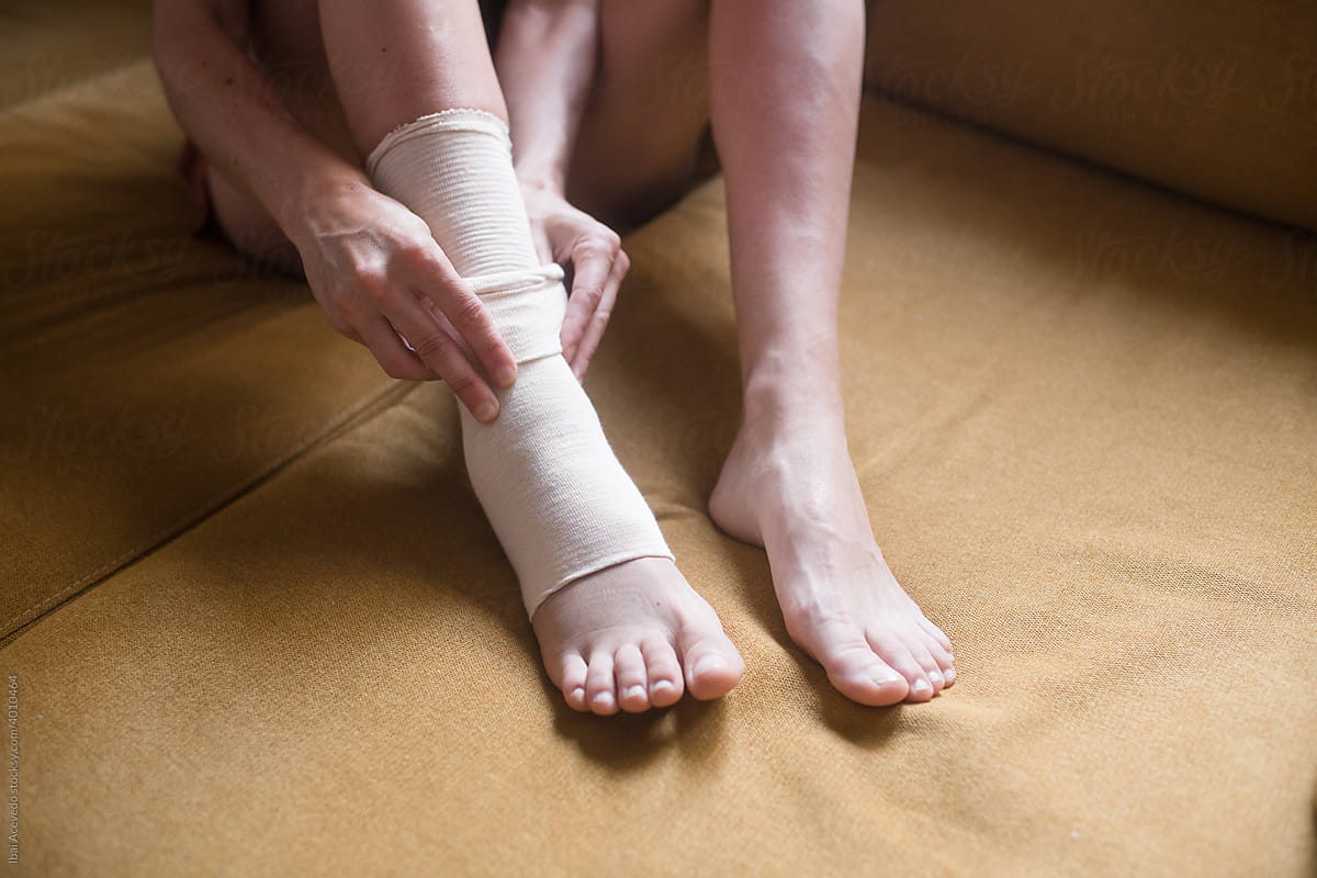 Detail of a female bandaged ankle