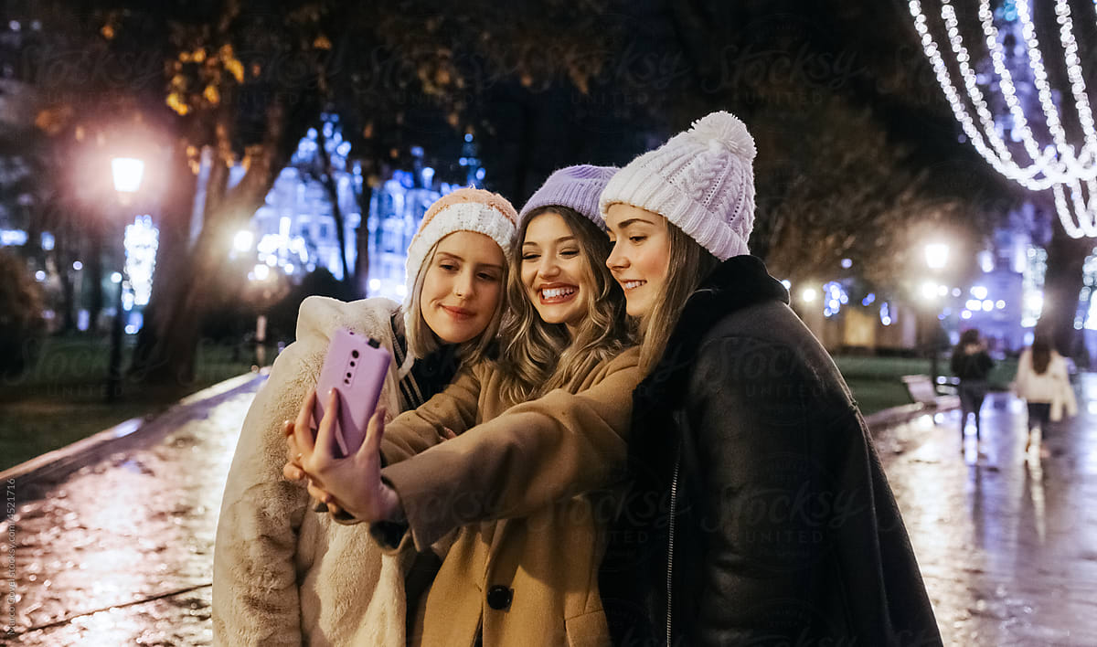 Three young women in the city