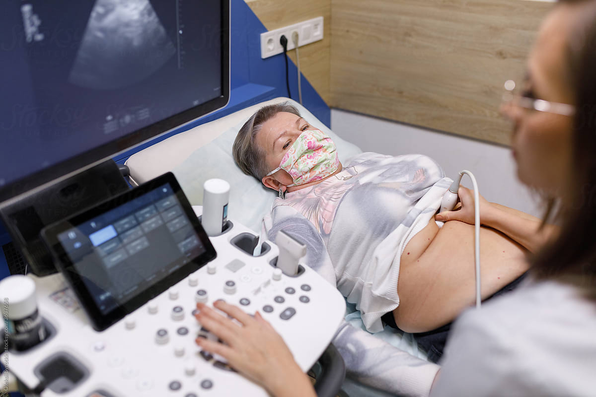 Woman completing ultrasound research