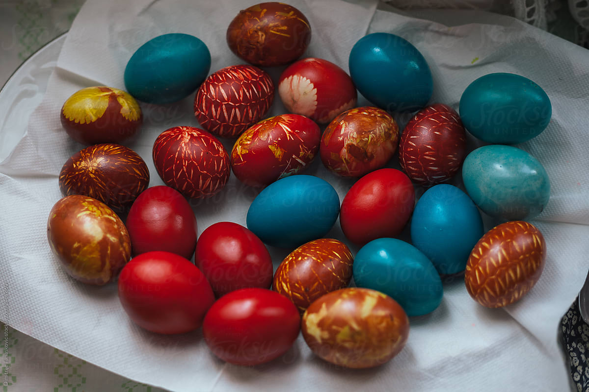 Traditionally Coloured Easter Eggs.