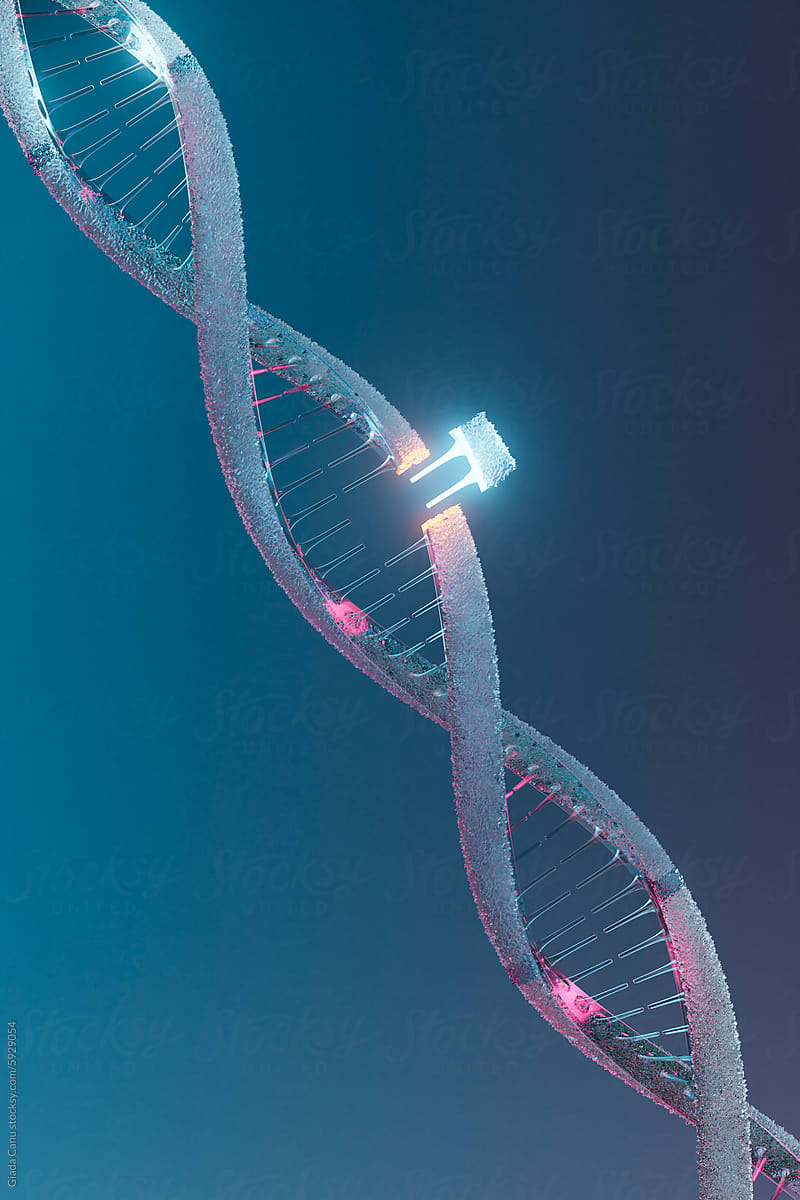 3D Render of DNA Strand and Gene Editing Technology