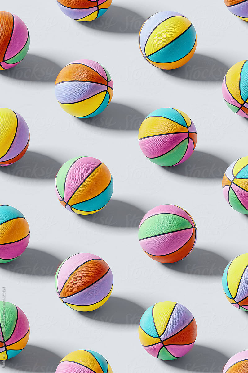 Colorful Basketball Ball Pattern on a Gray Background