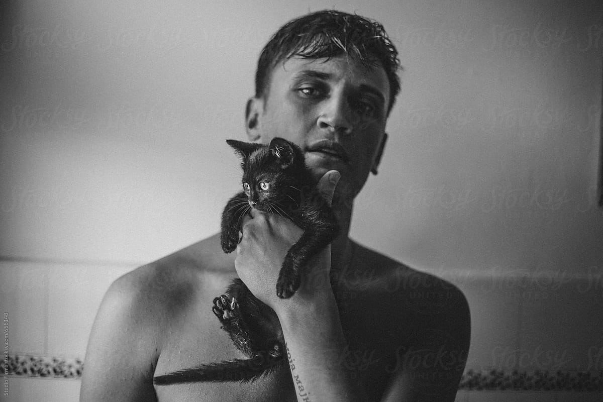 Man with his cat.