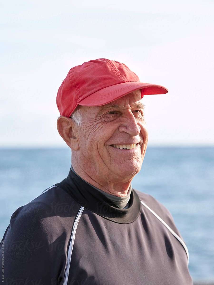Outdoor portrait of aged sportman