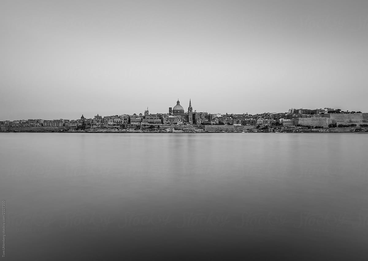 Valletta, Malta - City SKyline in Black and White. Long Exposure