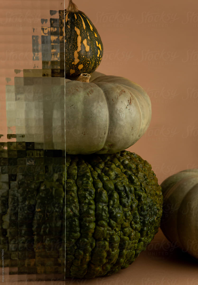 Stack of pumpkins with rippled glass