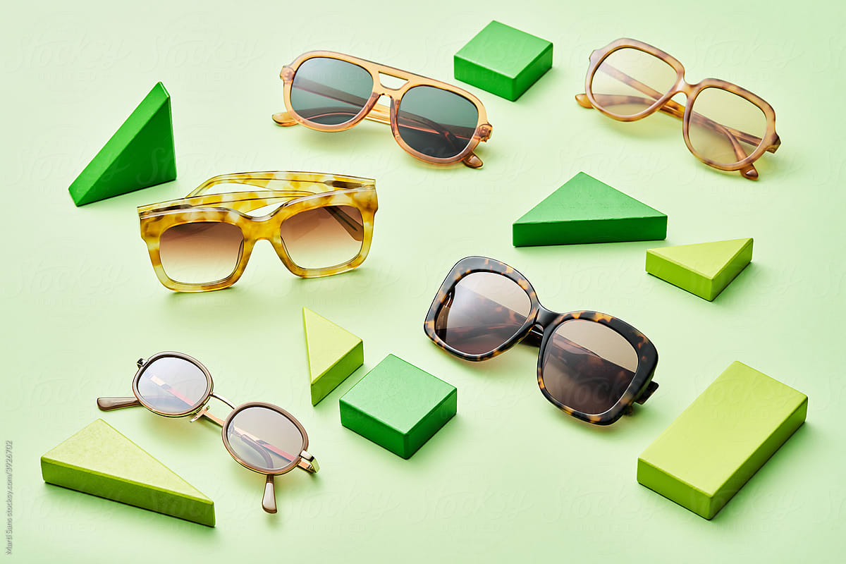 Trendy modern sunglasses amidst geometric shapes