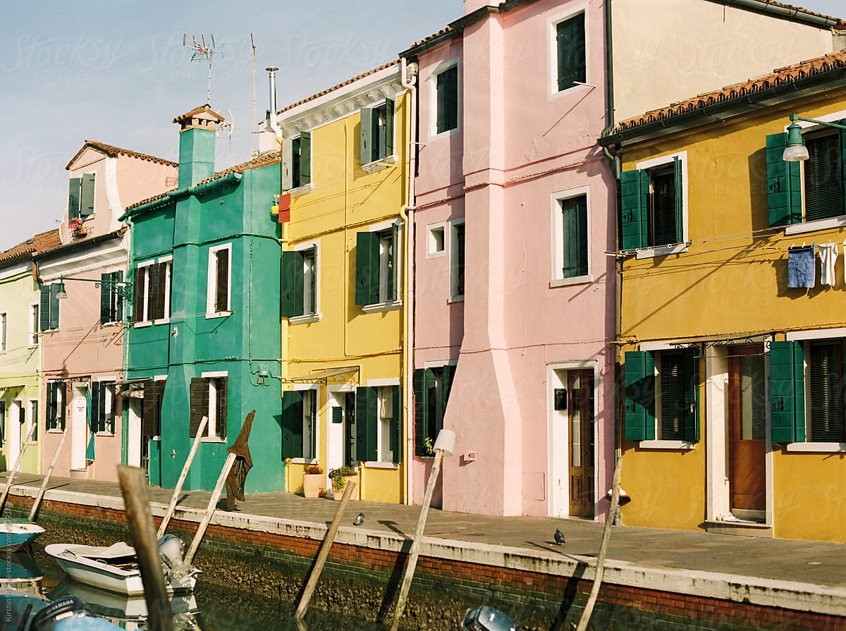 Colourful houses along a canal in Burano, Venice