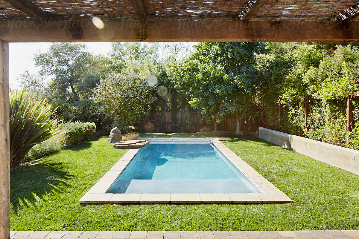 Small pool in backyard of home in California