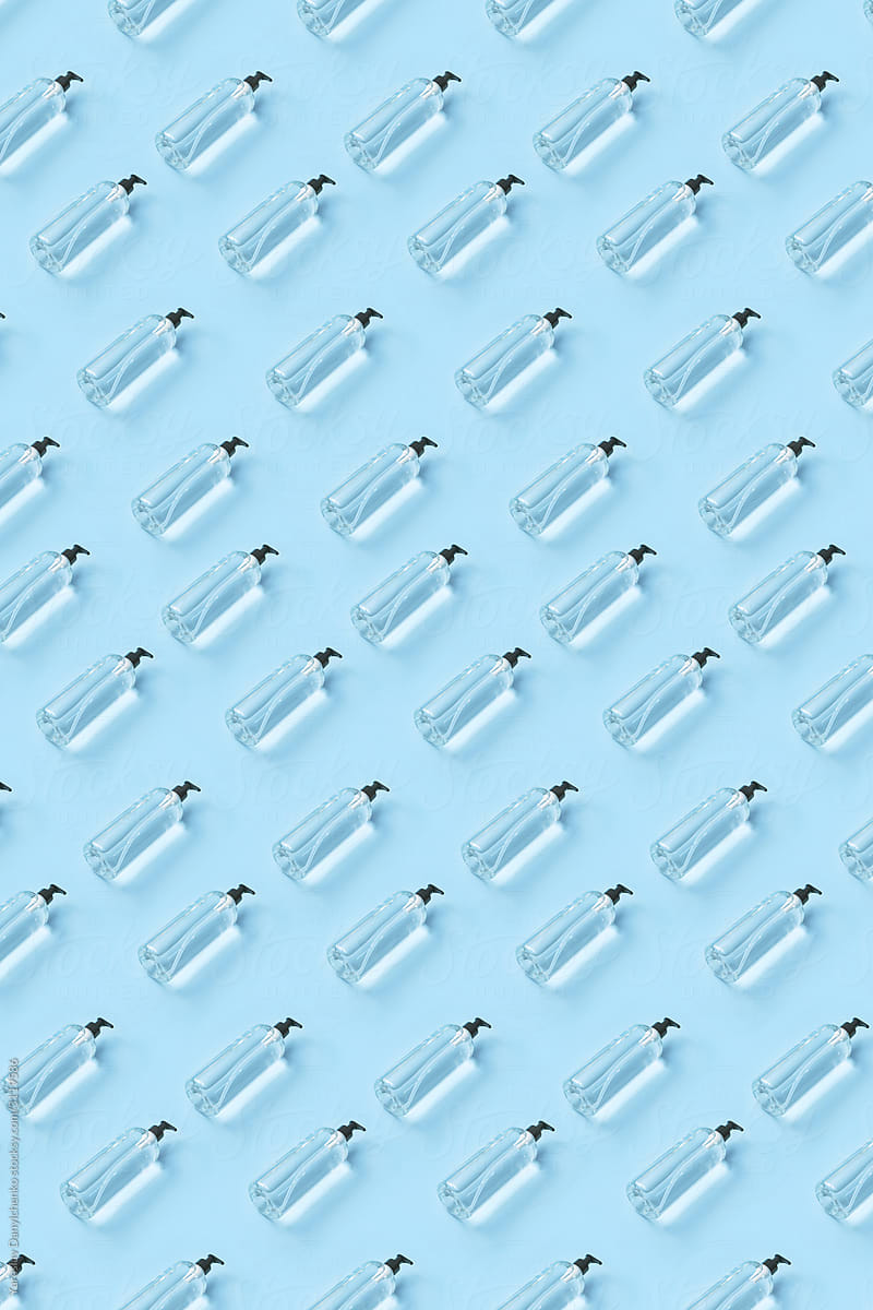 Vertical pattern from antiseptic bottles.