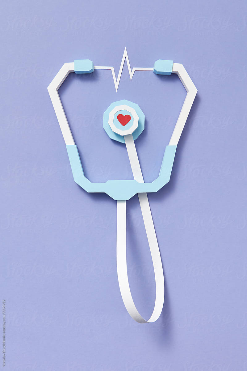 Handmade papercraft stethoscope with heartbeat.