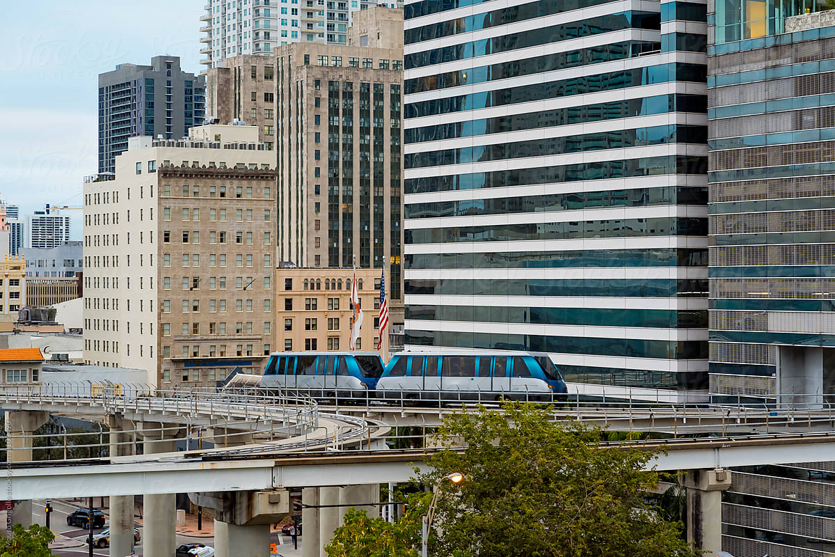 Free service transport in Miami district, called Metromover. Florida. US.