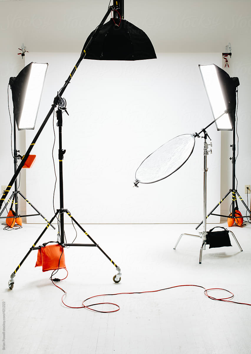 photography studio with lighting gear