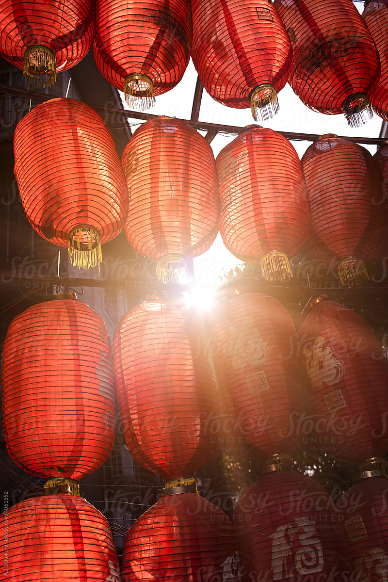Red Chinese Lanterns in the Sun