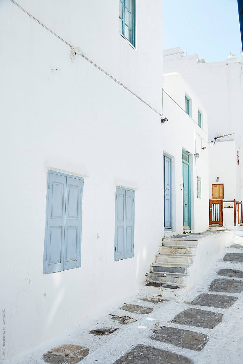 A white alleyway in Mykonos Greece