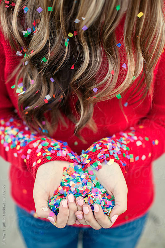 Beautiful Teenage Girl Having Fun With Confetti By Carolyn Lagattuta