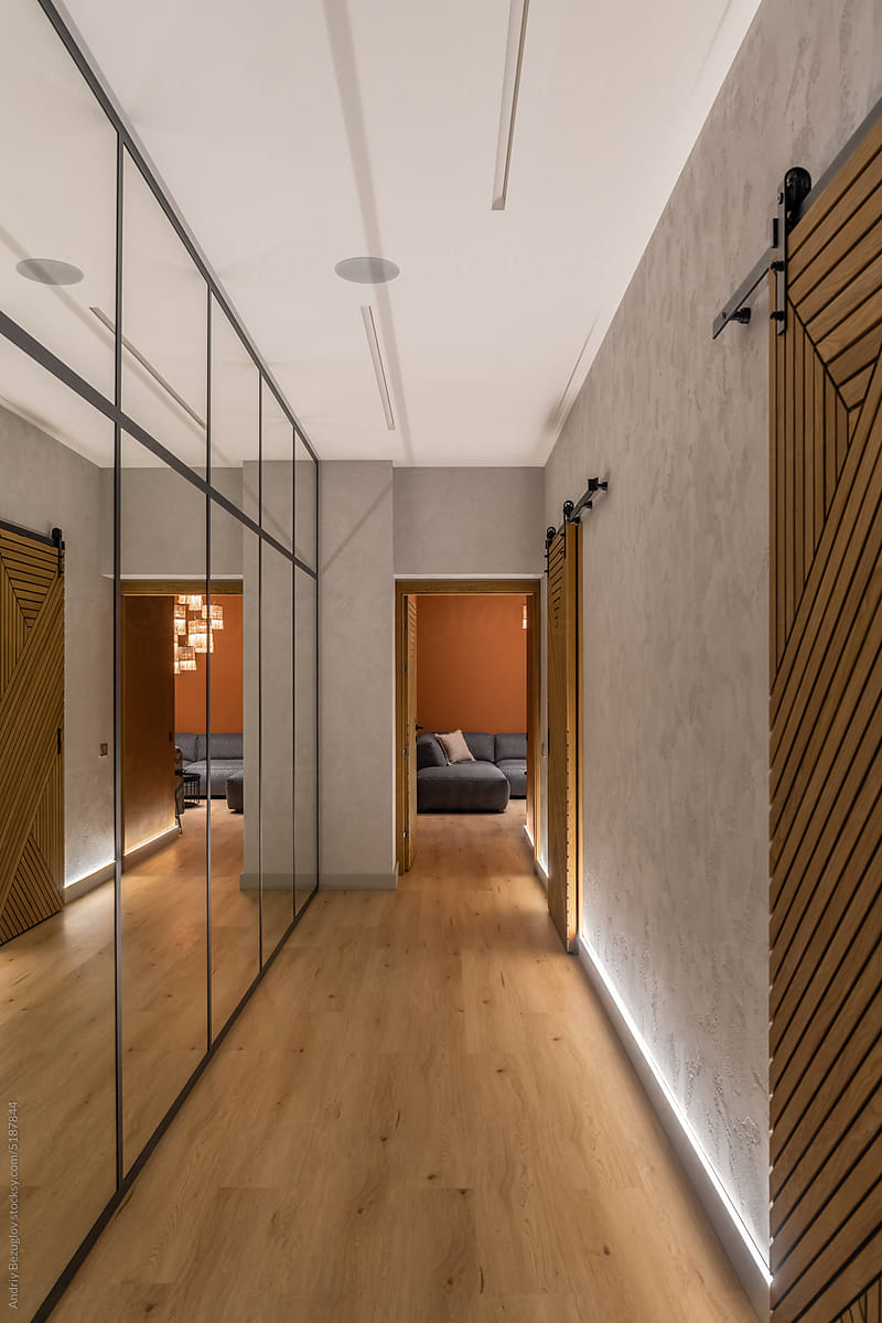Modern interior of yoga studio with different walls