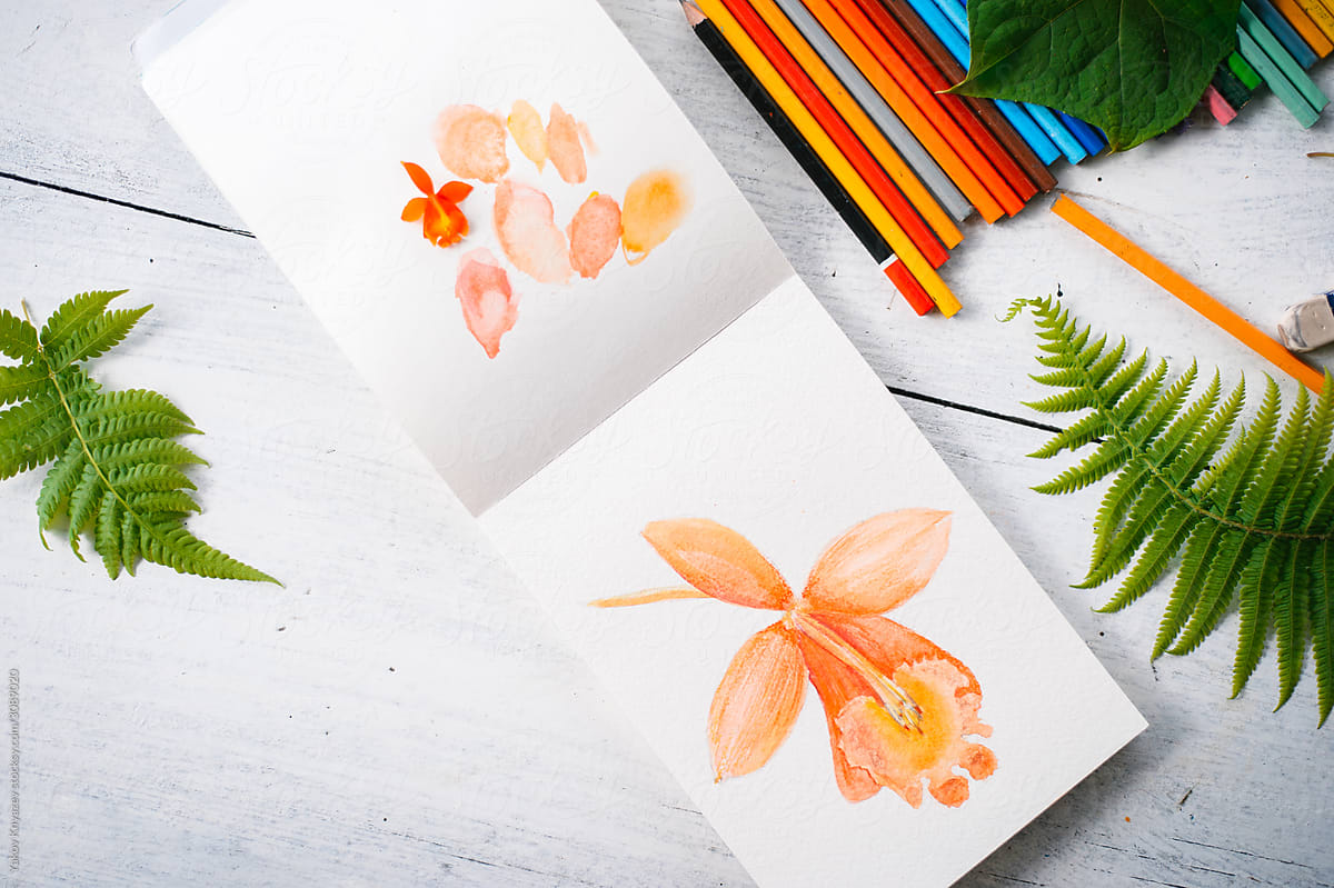 watercolor painting of an orange flower