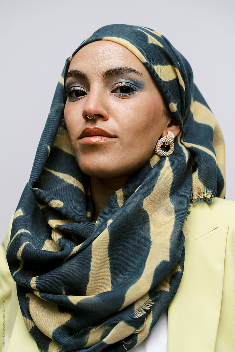 Elegant muslim woman in hijab with makeup