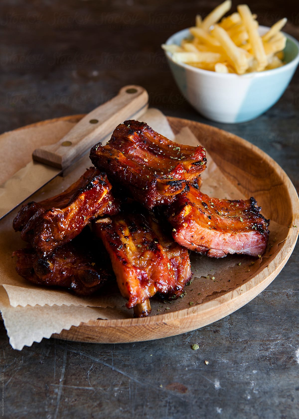 Spare ribs bbq ribs with fries