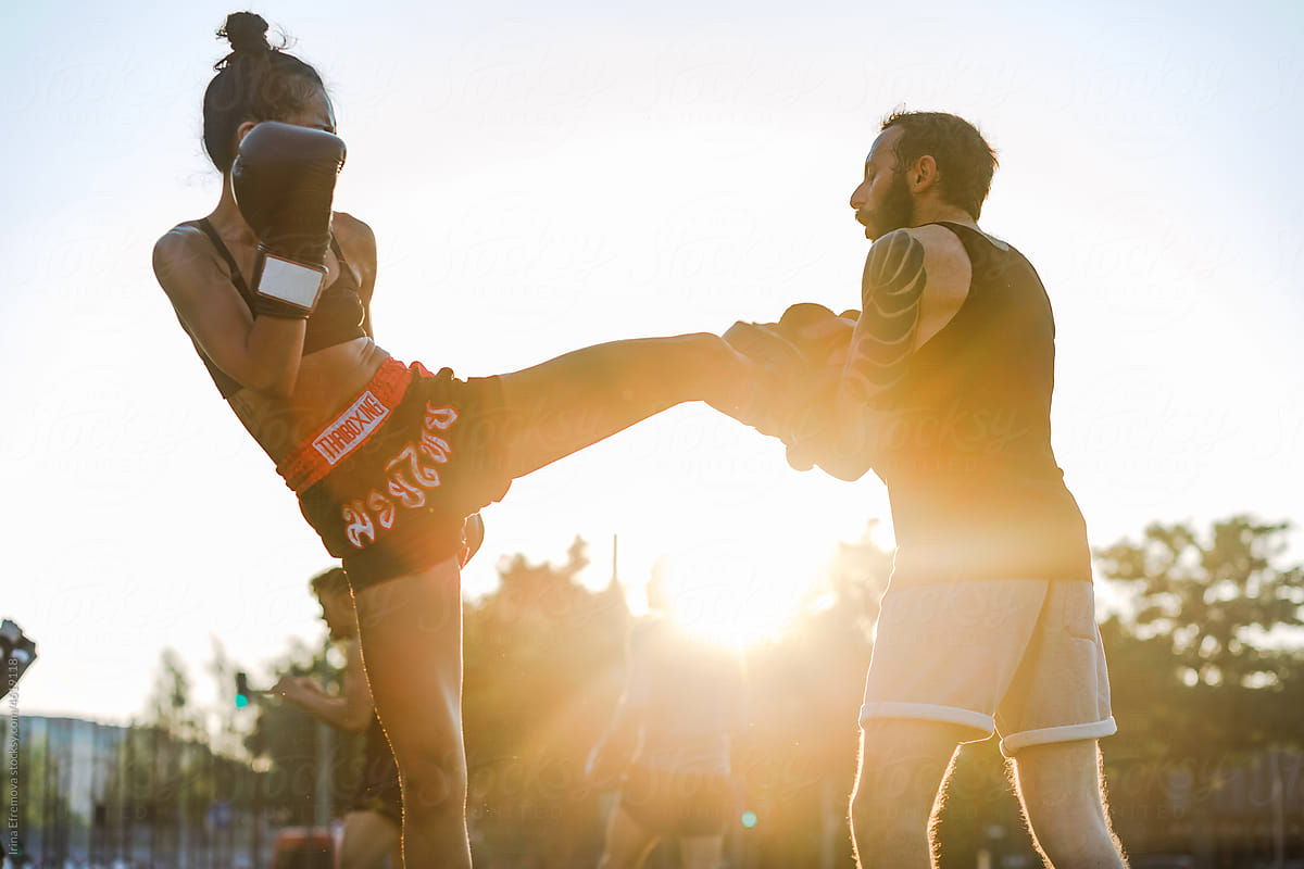 Muay Thai Training at Sunset in the park