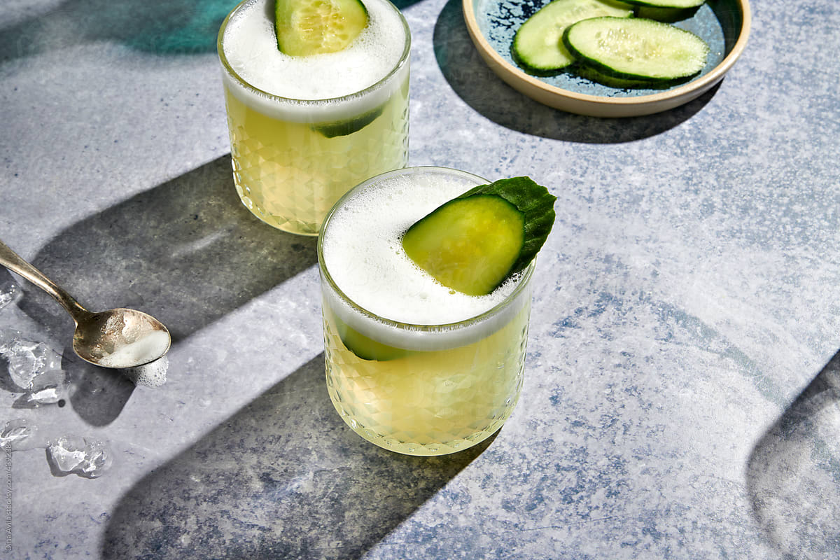 Mezcal Cocktail with Cucumber Garnish