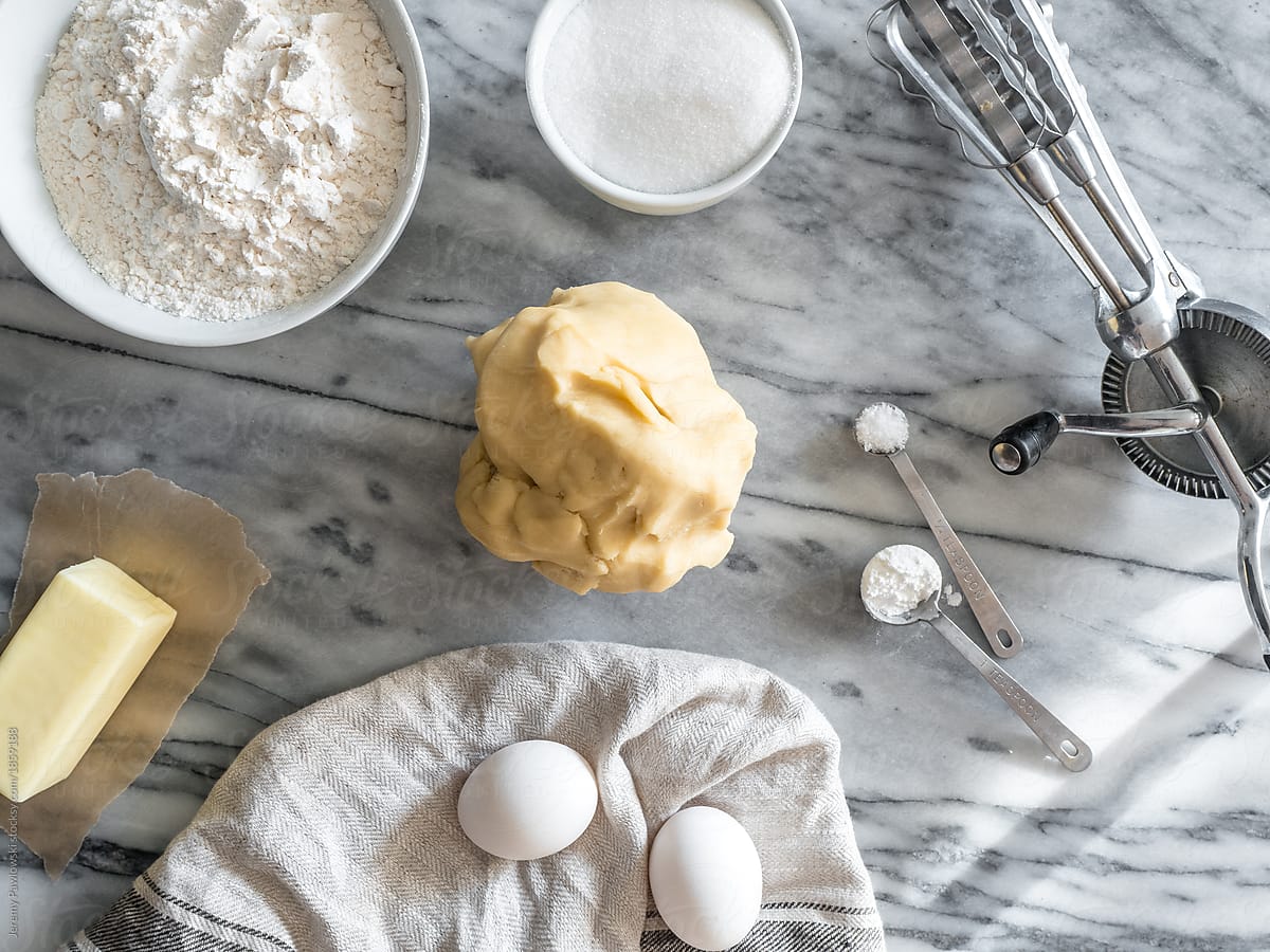 Pastry Dough And Eggs For Baking With Sugar