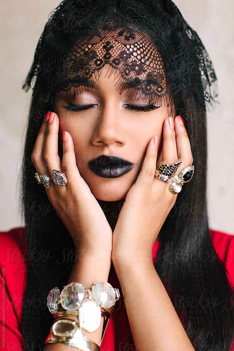 Beauty portrait of an African American woman with jewelry