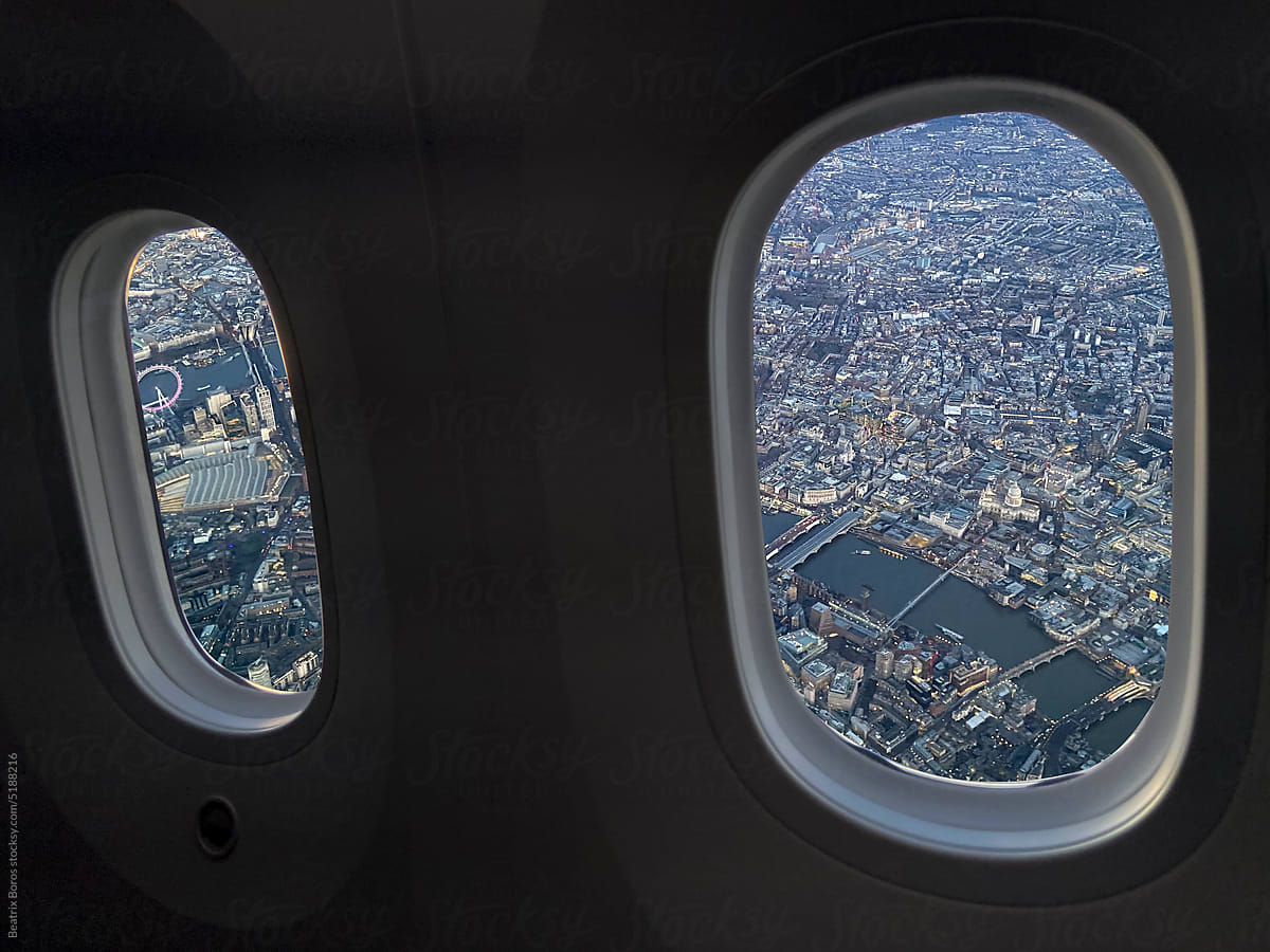 London through the airplane windows