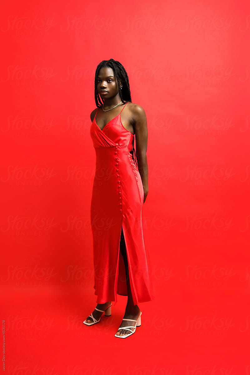 Black woman with red gown