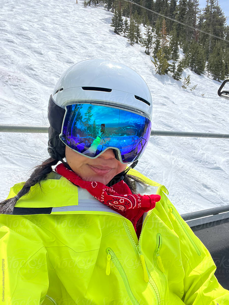 Real ugc selfie of woman on ski lift