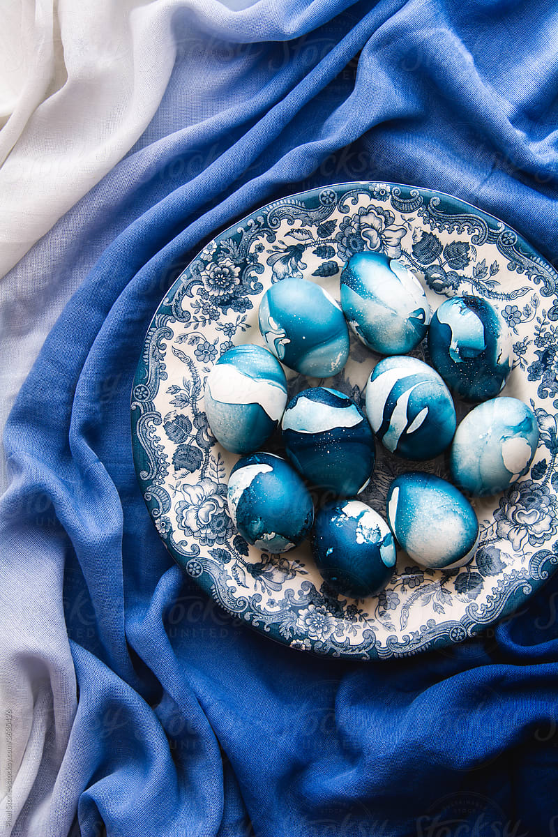 Blue nail-polish Easter eggs