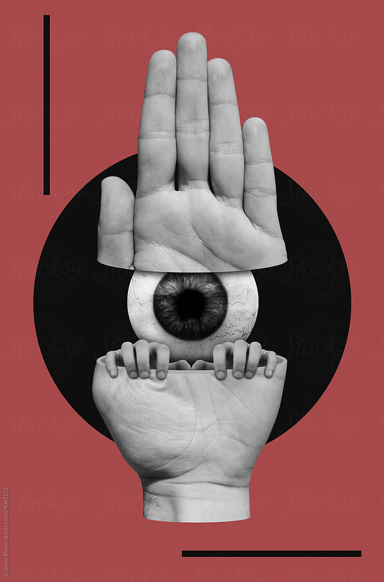 Divided hand of man with eye inside
