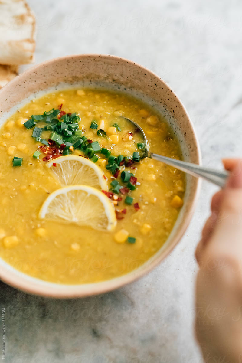 Red lentil and corn soup