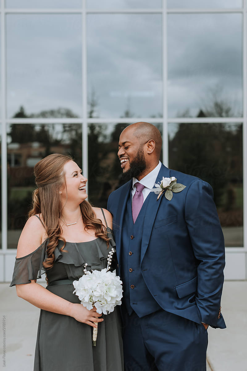 Groom Laughing with Best Friend, Groomswoman