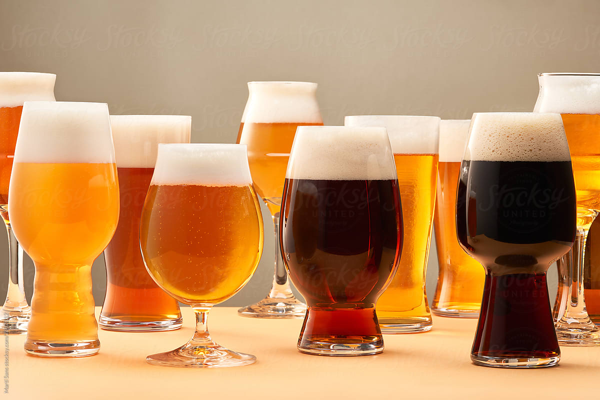 Glasses with various types of beer