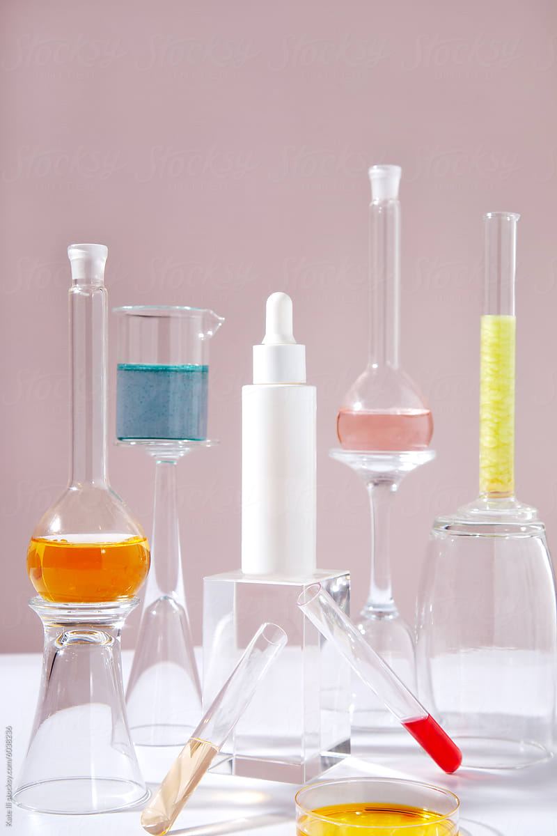 Cosmetic serum product in the lab surrounding